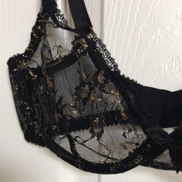 New! L’Agent Provocateur Gold & Black Floral Laced Mesh Bra. Size: 32DD NWT - Picture 4 of 10